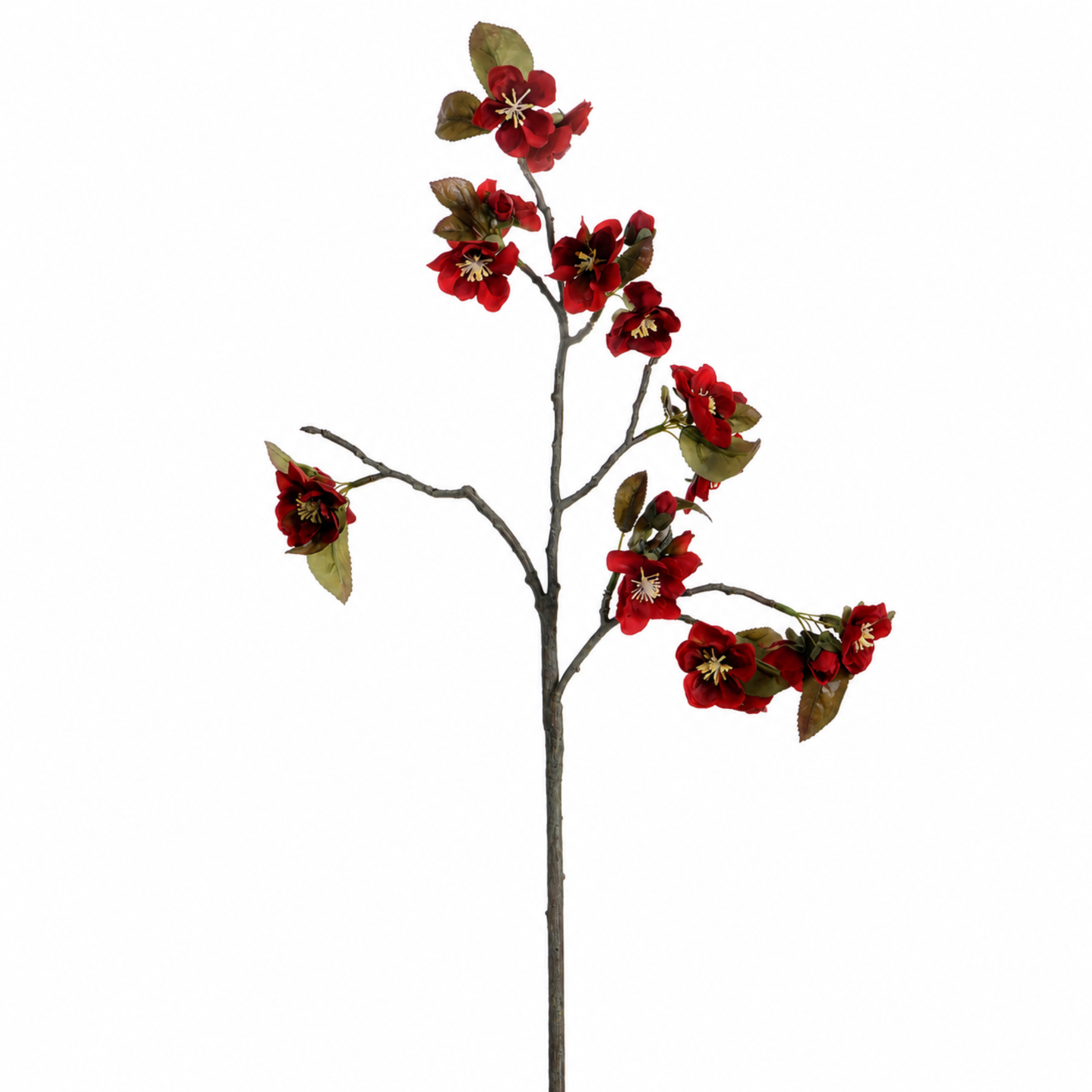 Tige de Cerisier en fleur 50 cm rouge, branche fleurie artificielle, packshot fond blanc, Sia Deco