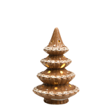 Statue Sapin de Noël lumineux Ginger en céramique marron effet pain d'épices, étages festonnés ajourés et glaçage blanc effet dentelle, 16 cm