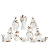 Crèche de Noël Céleste en porcelaine blanc crème et doré, set de 11 figurines, hauteur maximale 16 cm
