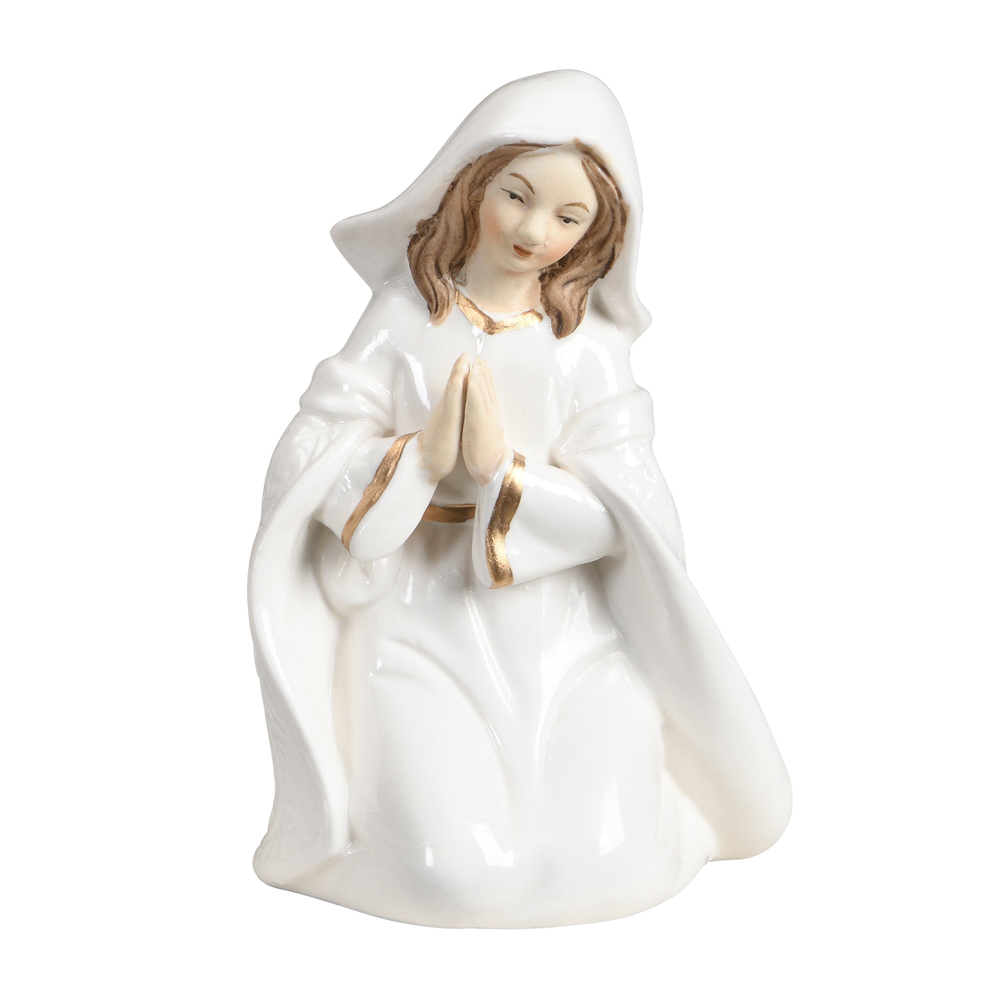 Figurine de la crèche de Noël Céleste en porcelaine blanc crème et doré, détail