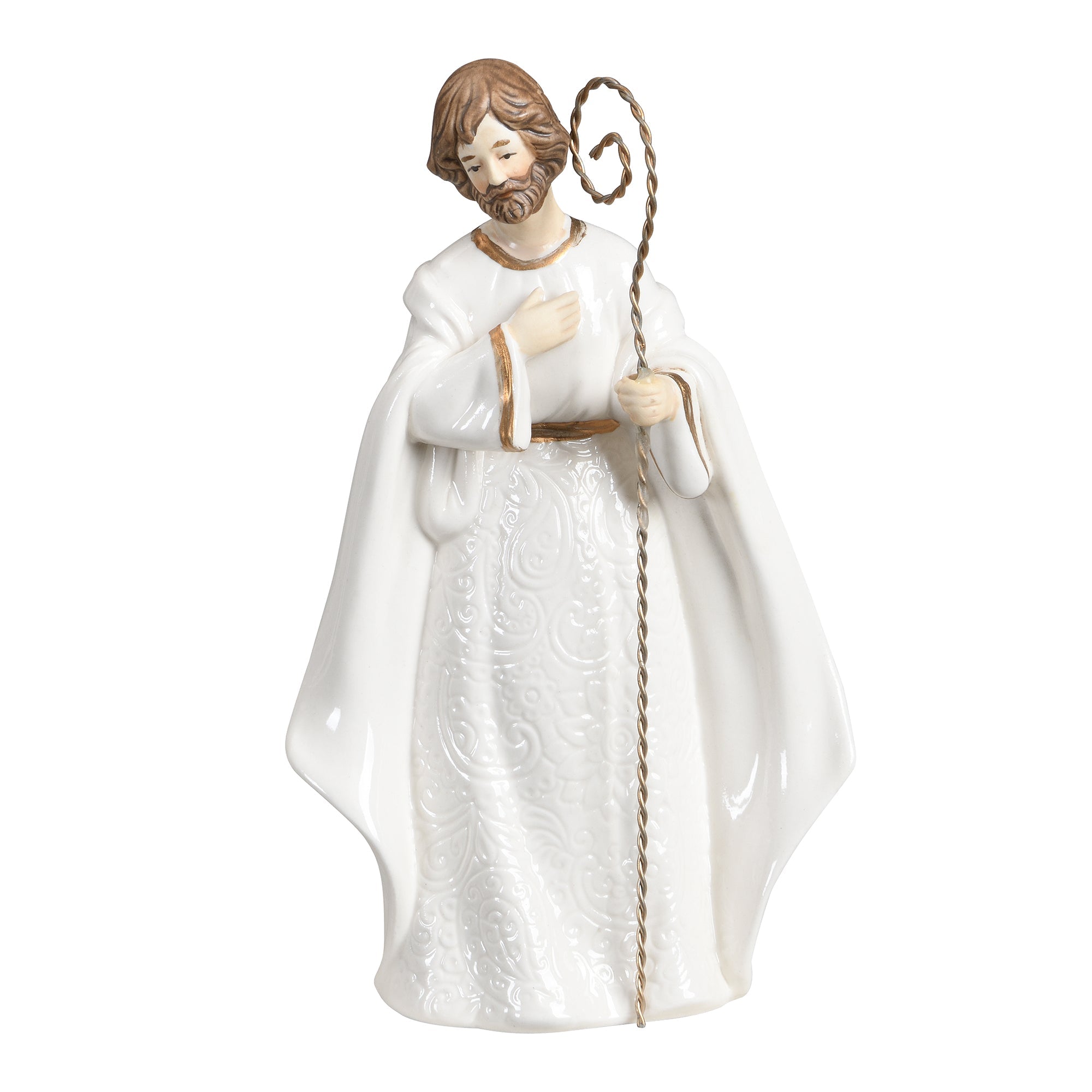 Figurine de la crèche de Noël Céleste en porcelaine blanc crème et doré, détail