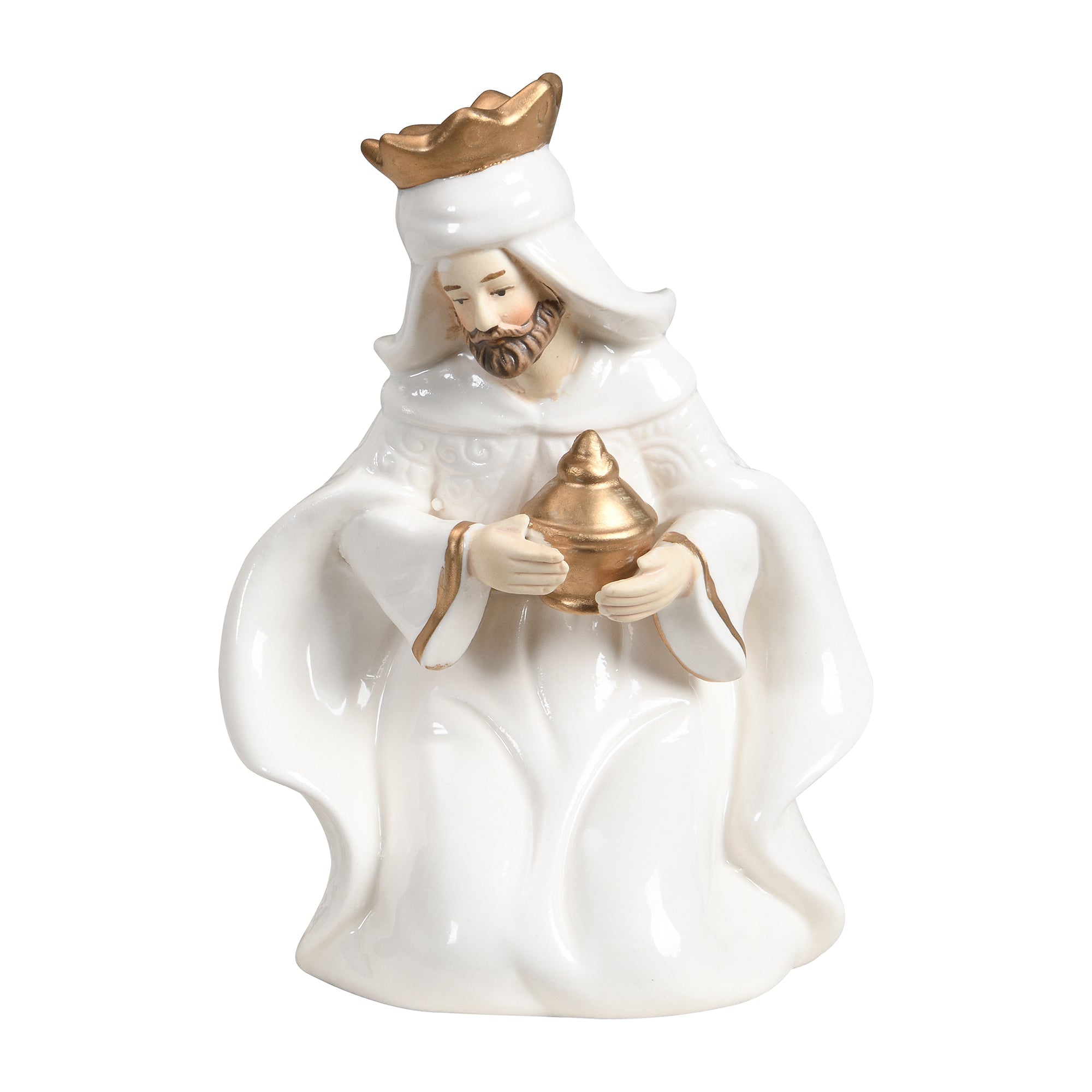Figurine de la crèche de Noël Céleste en porcelaine blanc crème et doré, détail