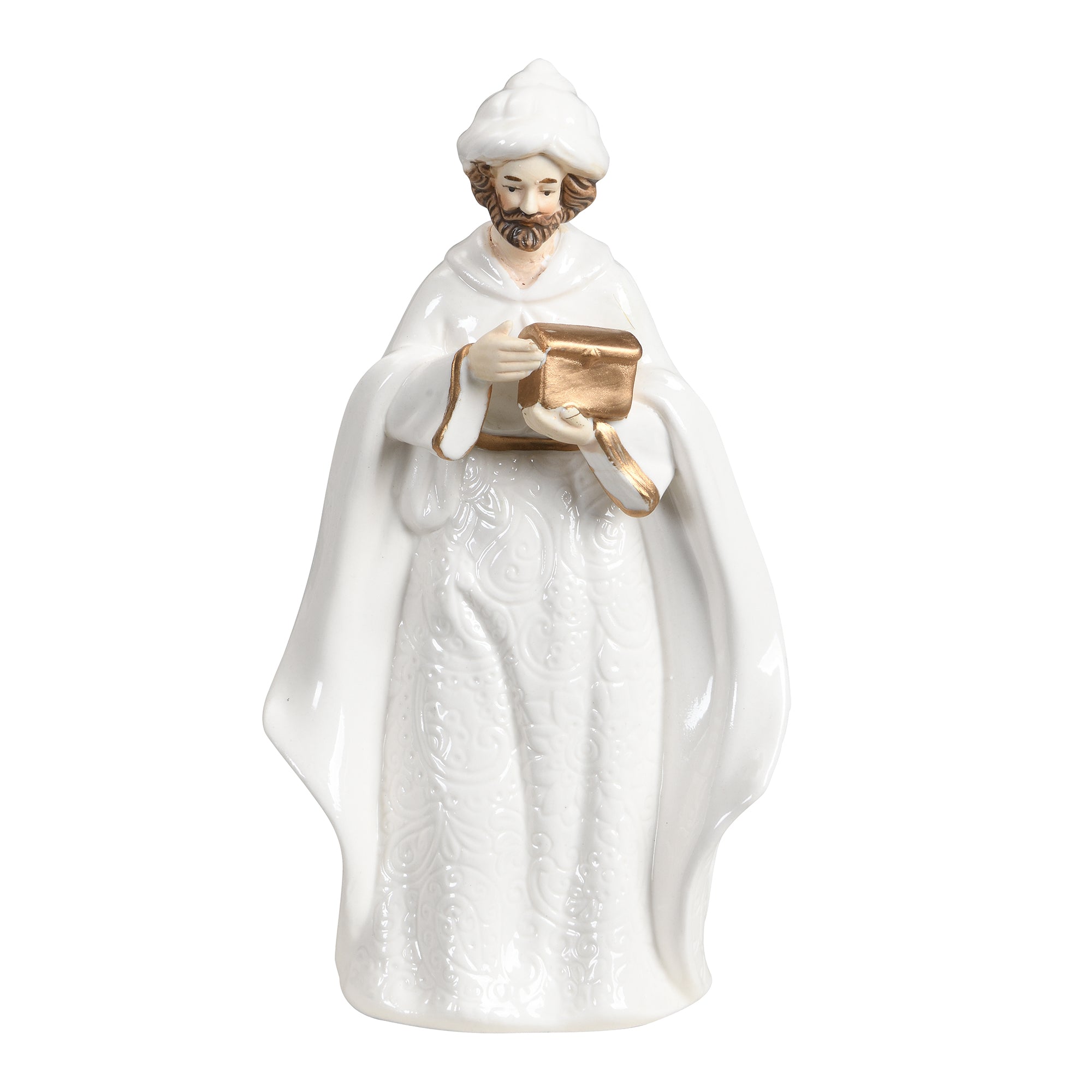 Figurine de la crèche de Noël Céleste en porcelaine blanc crème et doré, détail