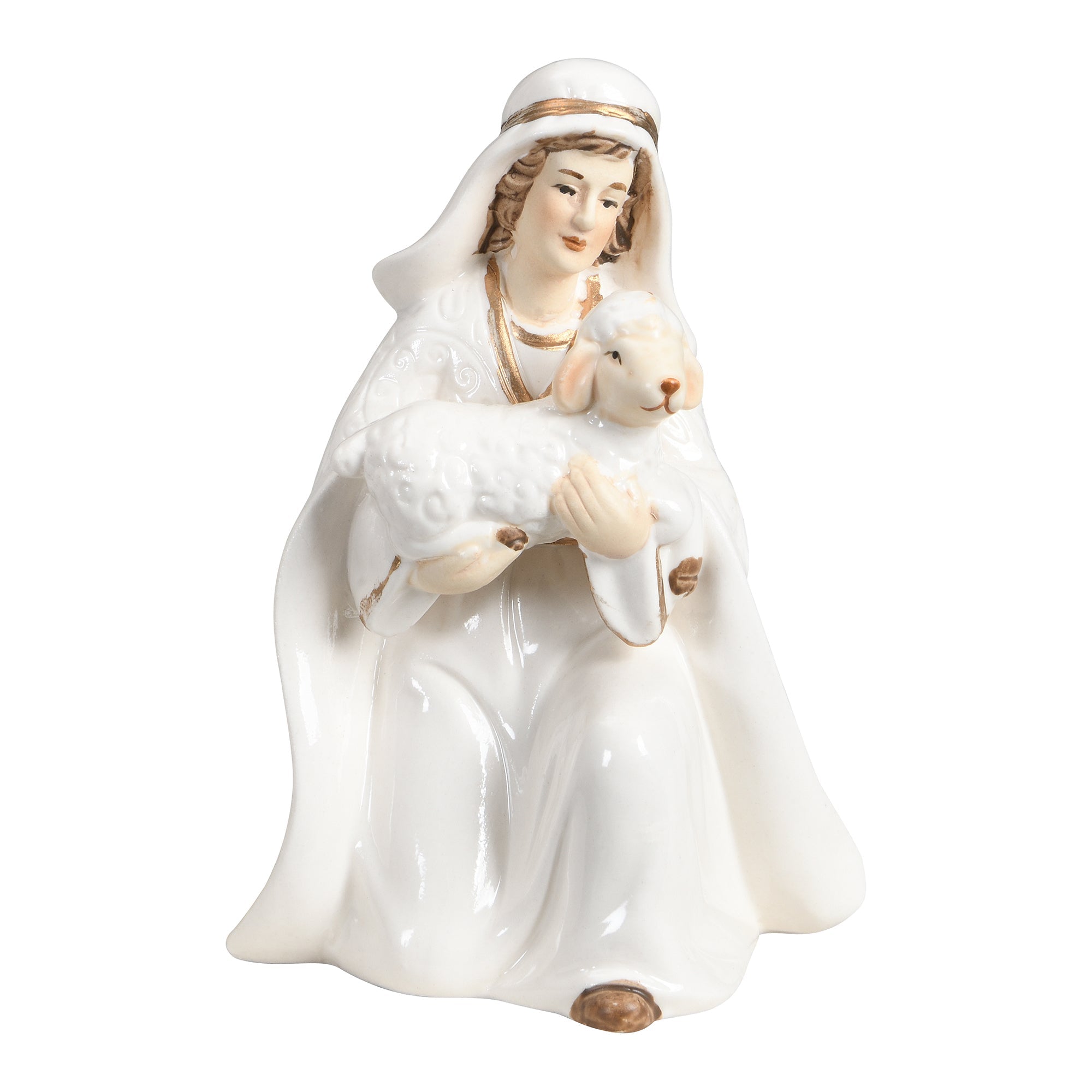 Figurine de la crèche de Noël Céleste en porcelaine blanc crème et doré, détail