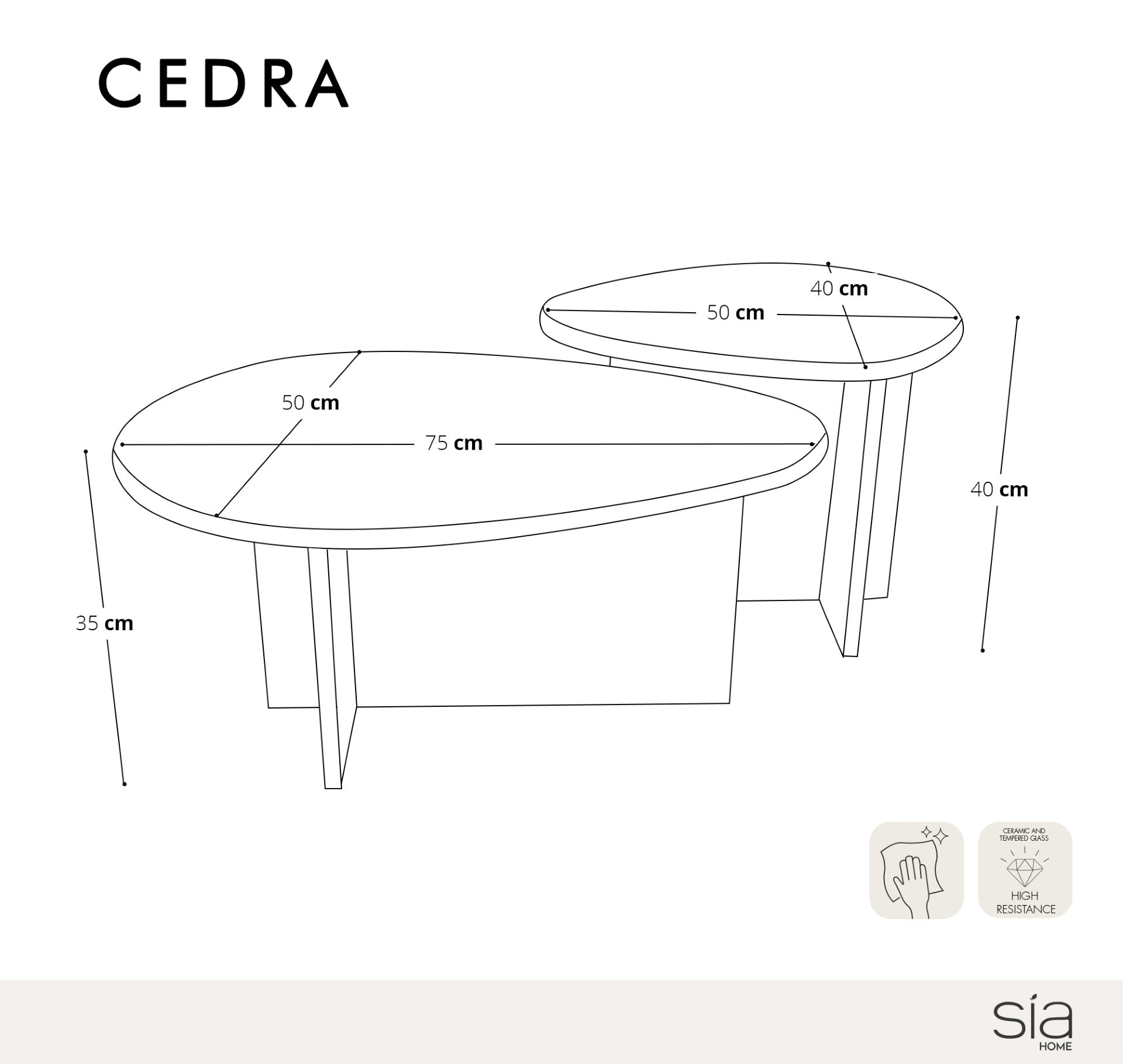Lot de 2 tables basses gigognes Cedra