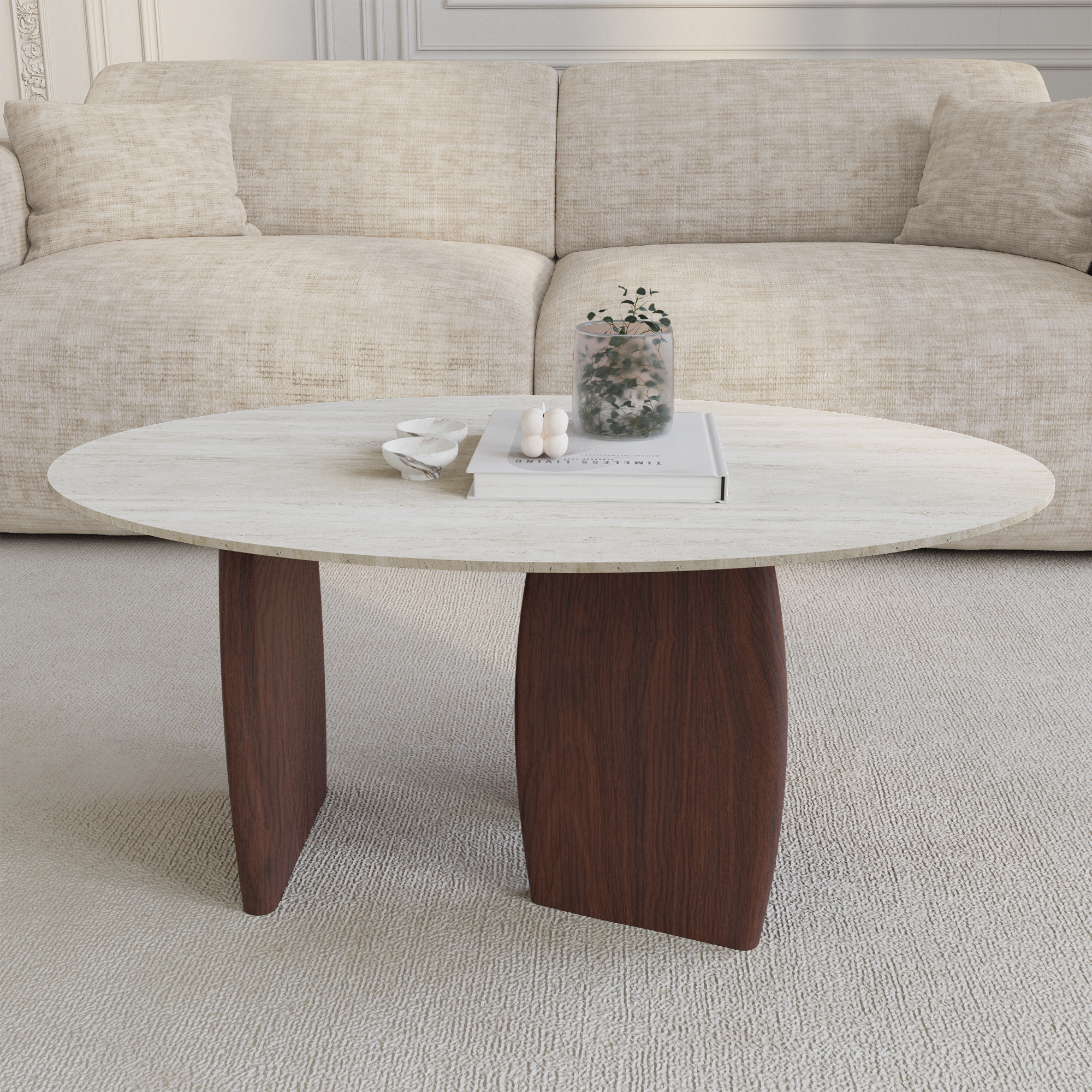 Table basse Bali céramique aspect travertin