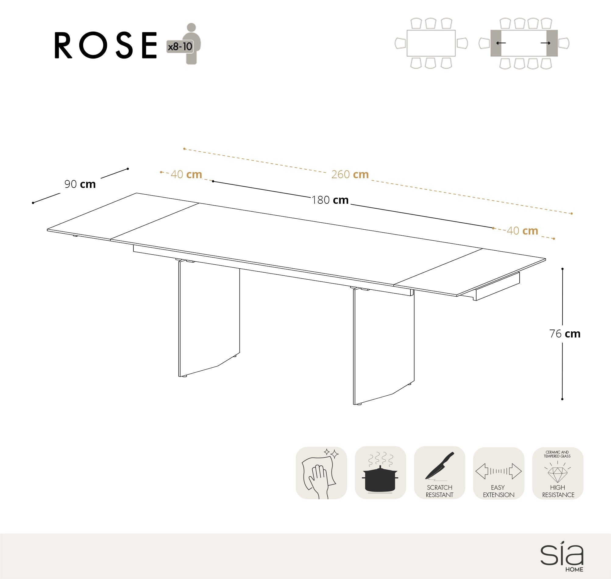 Table à manger extensible Rose
