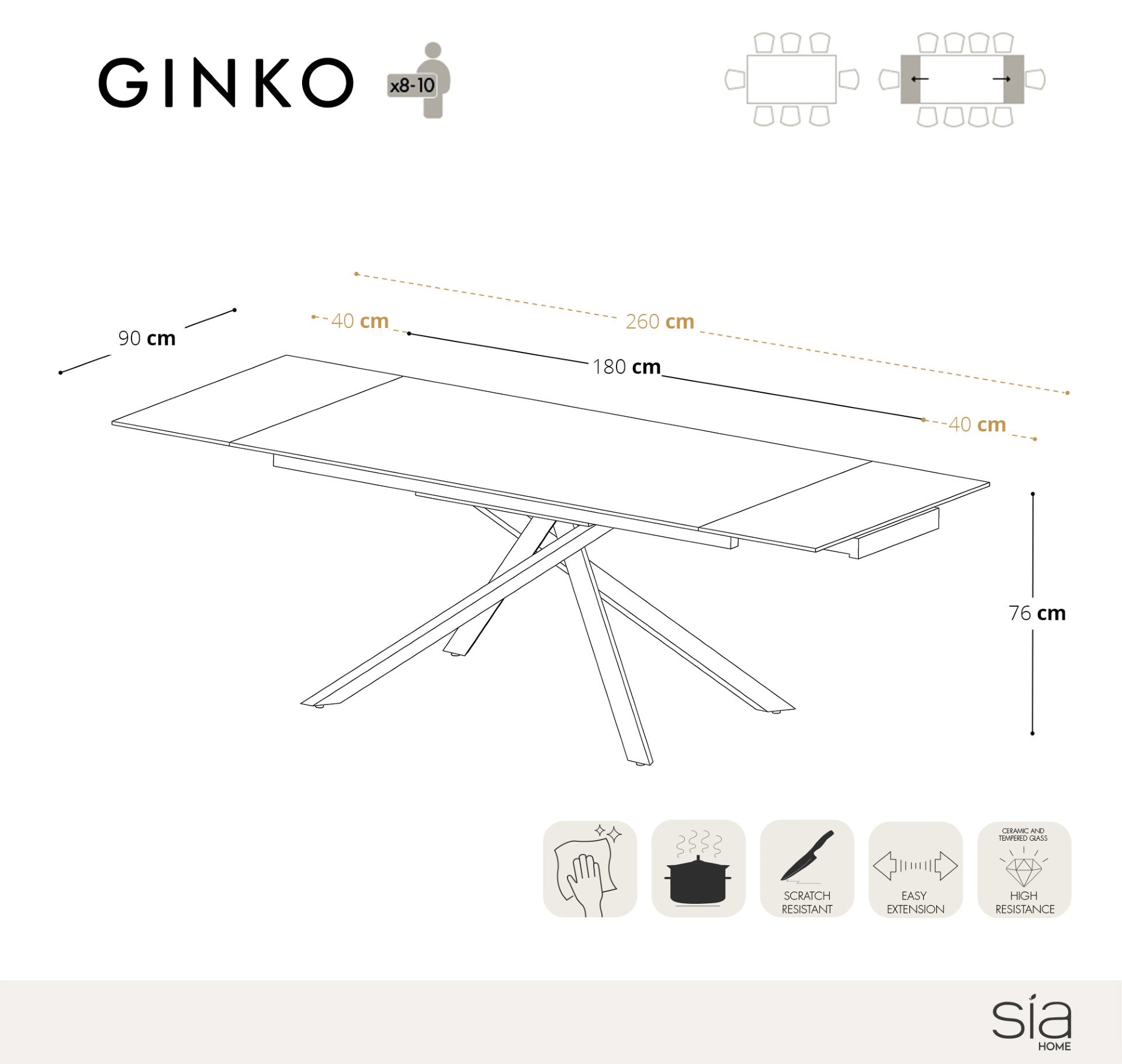Table à manger extensible Ginko