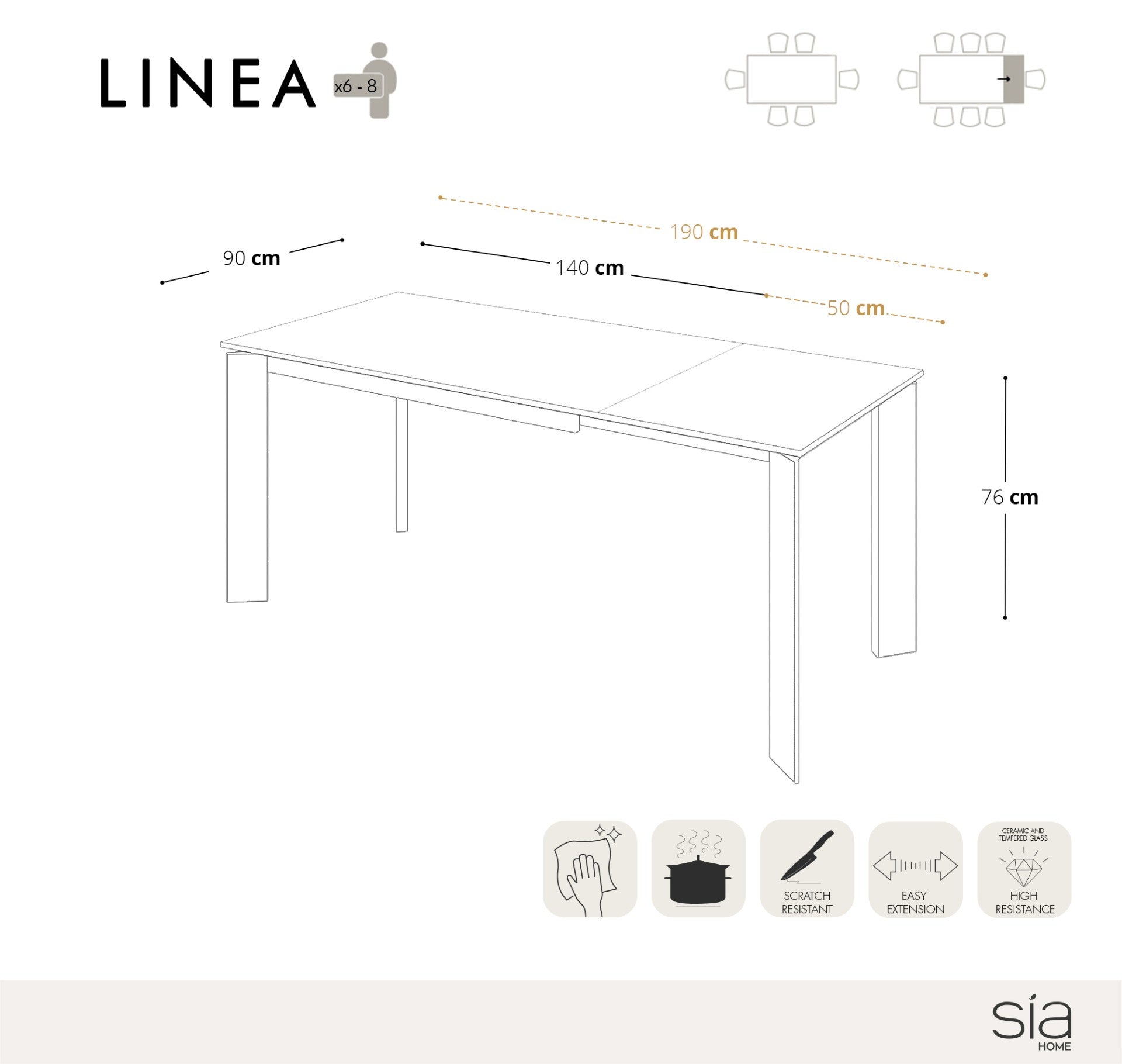 Extensible dining table Linea