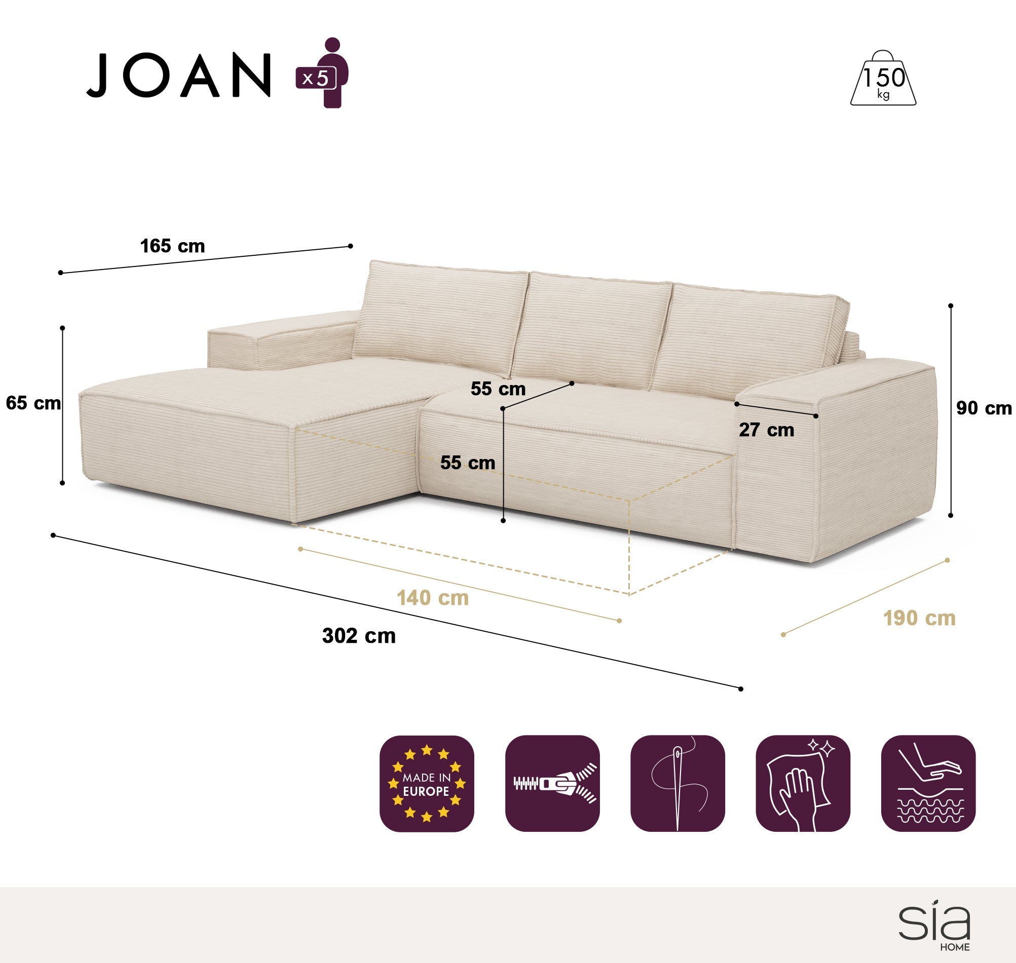 Canapé Convertible d'Angle gauche Joan