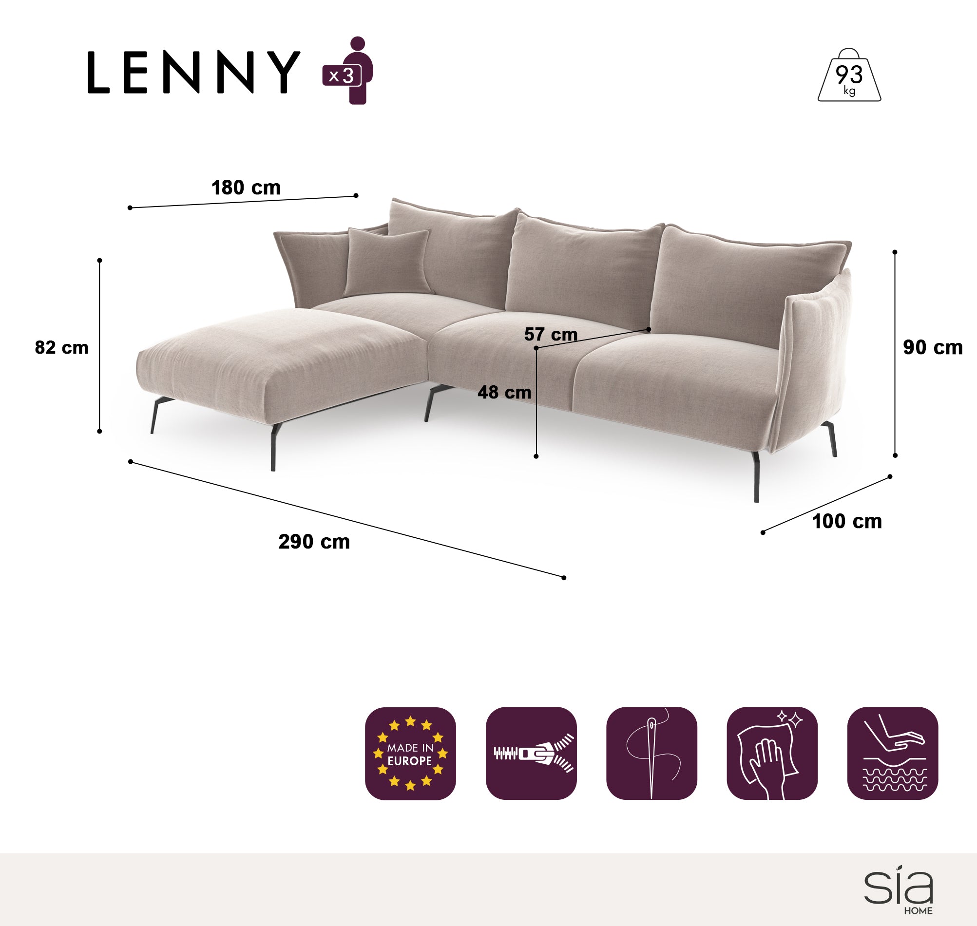 Canapé d'angle gauche LENNY Tissu velours texturé