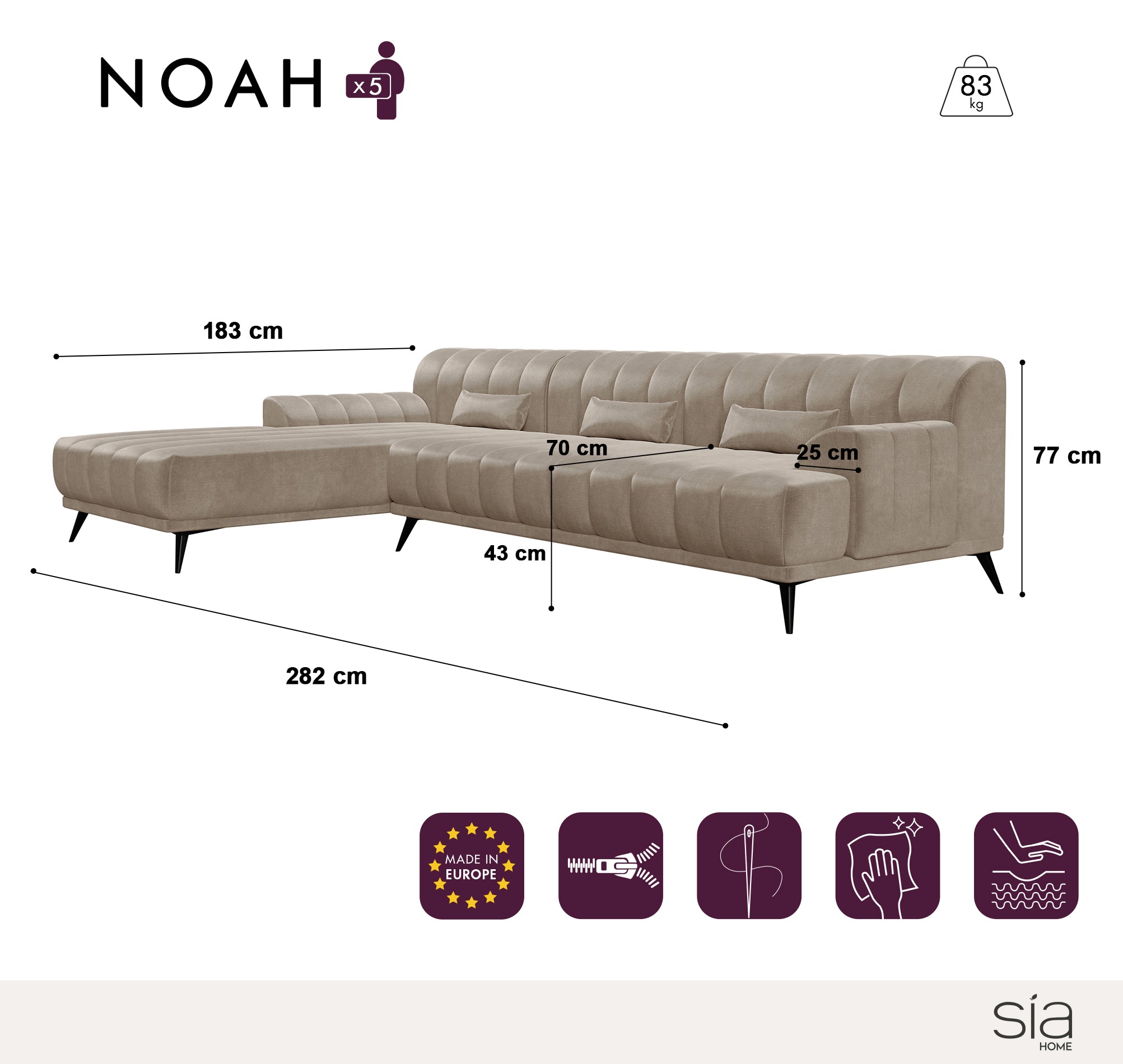 Canapé d'angle gauche NOAH Tissu velours