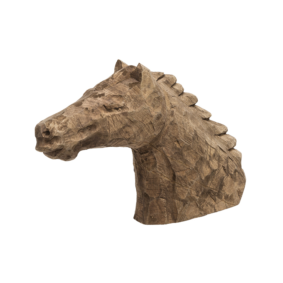 Estatua de cabeza de caballo en madera