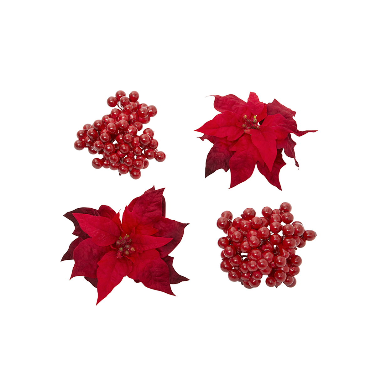 Clip con bacche e stelle di Natale, set di 4